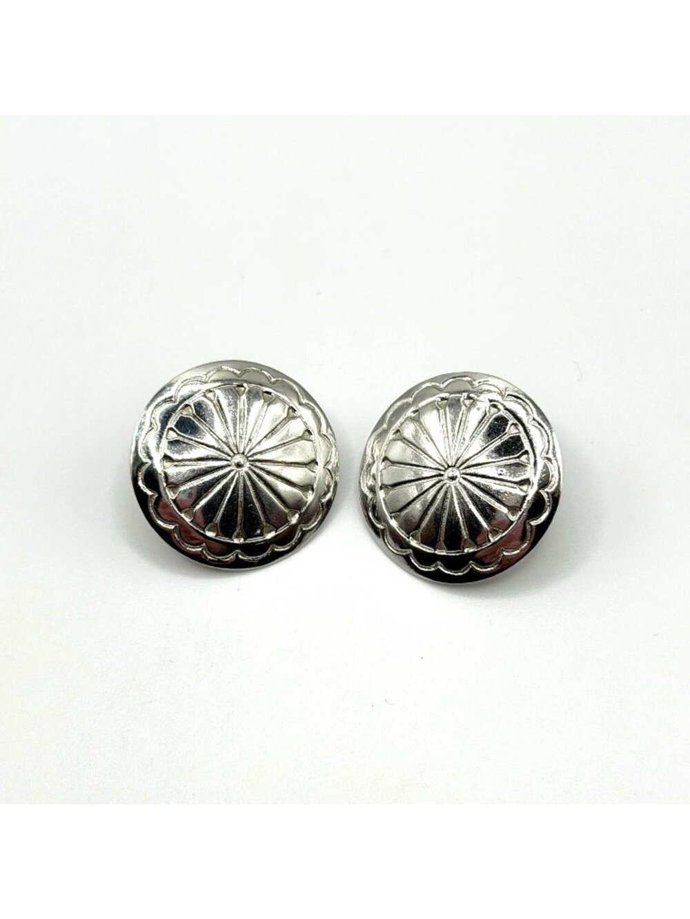 Vintage Sterling Silver Sunburst Disc Stud Earrings